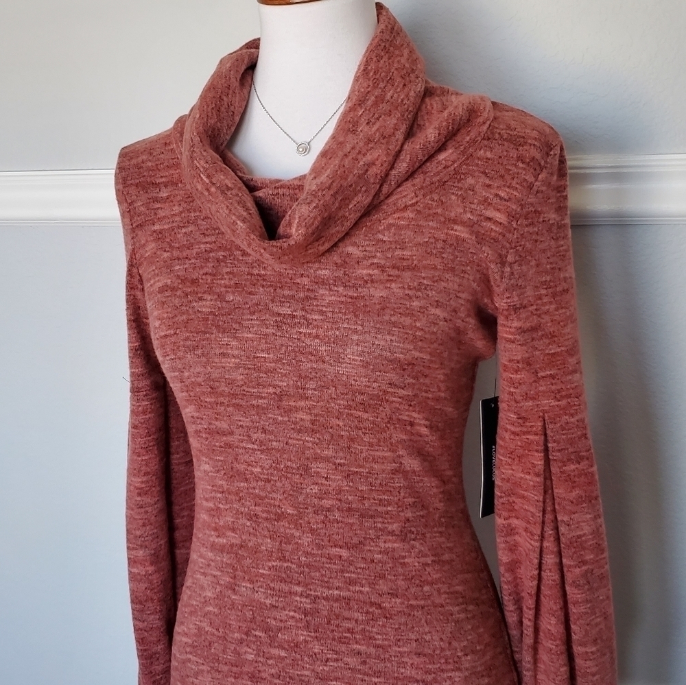 𝅺Lulu's Mattea Heathered Red Cowl Neck Midi Sweater Dress XS NWOT - Picture 3 of 16